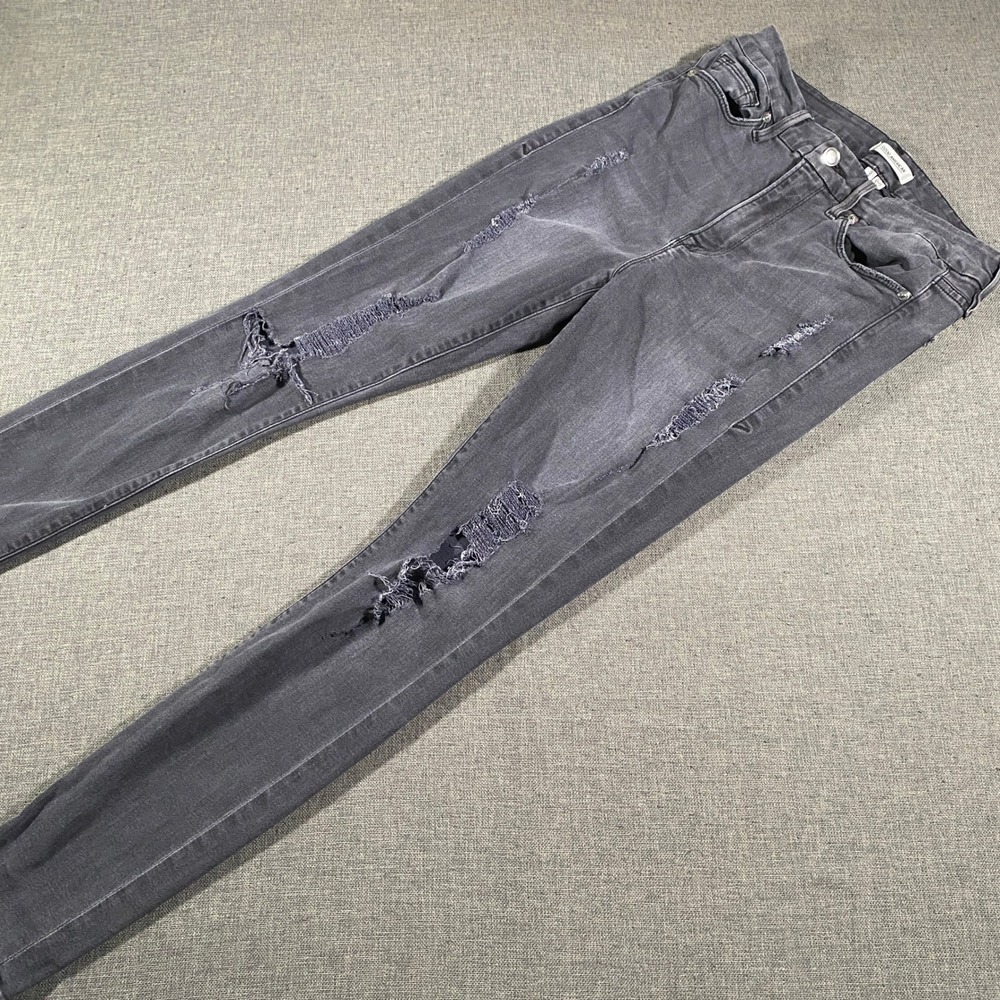 Good American Good Waist Skinny Jeans Women 8/29 Black Distressed Ripped GAGW452